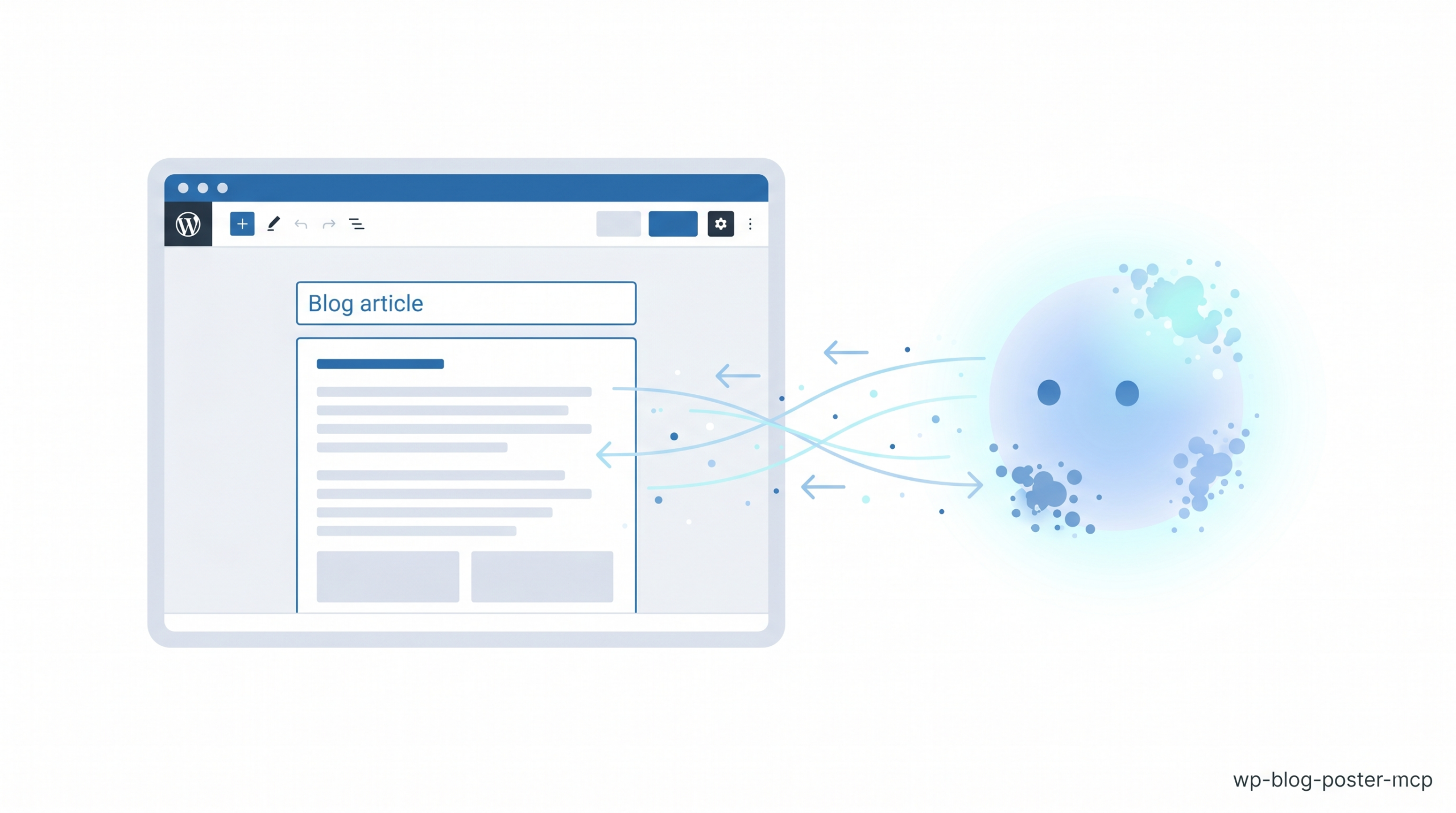 AI が WordPress に下書き記事を投稿するイメージ